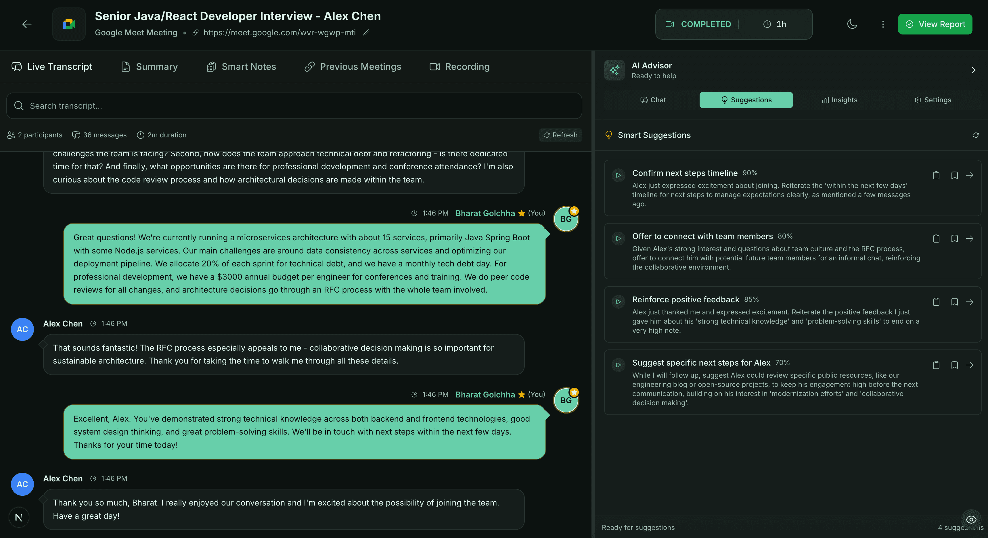 liveprompt.ai platform interface showing real-time AI conversation assistance